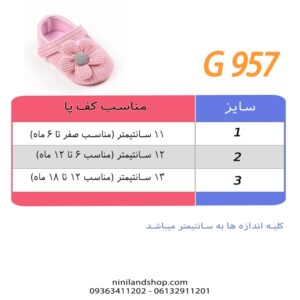 جدول سایز پاپوش نوزادی دخترانه گلدار کبریتی