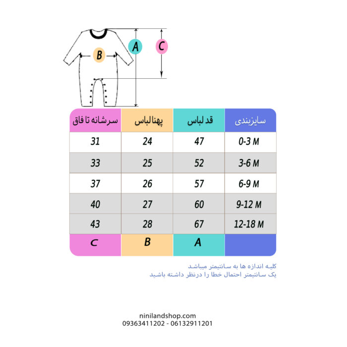 جدول سایز سرهمی نوزادی طرح زرافه