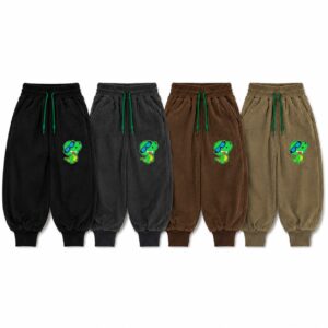 شلوار بچه گانه مخمل کبریتی چراغدار طرح دایناسور عینکی (مناسب 1 تا 4 سال)