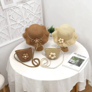 ست کیف و کلاه دخترانه بچگانه طرح گل