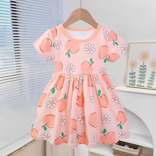 پیراهن دخترانه نخی طرح Peach Bloom