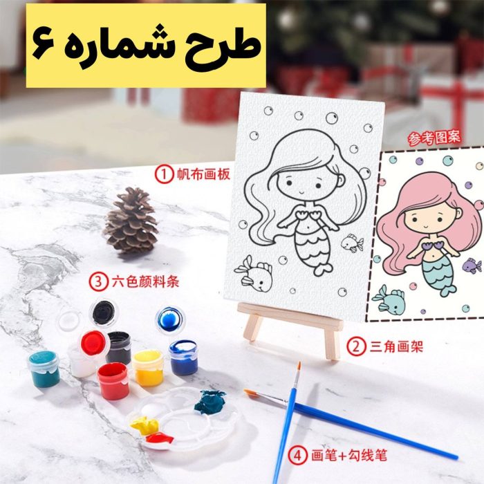 ست رنگ‌آمیزی کودک با بوم، قلم‌مو و گواش