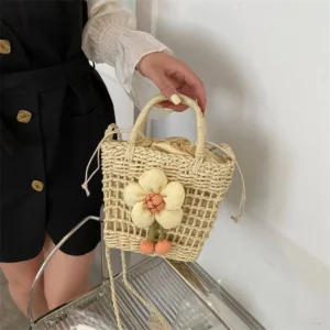 کیف حصیری دخترانه کرم گل_دار مدل تابستانی (2)