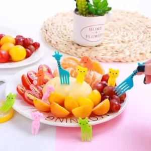 چنگال میوه خوری کودک طرح حیوانات فانتزی همراه با باکس نگهدارنده