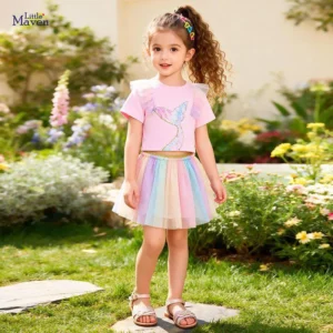 تاپ دامن دخترانه Little Maven طرح پری دریایی با دامن رنگین کمان (مناسب ۲ تا ۸ سال)