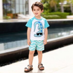 ست تیشرت و شلوارک پسرانه برند Little Maven طرح تمساح عینکی (مناسب ۲ تا ۷ سال)