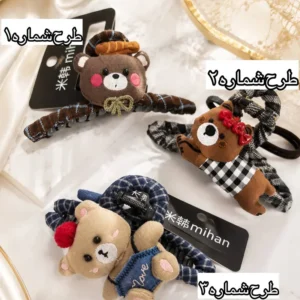 گیره مو عروسکی خرسی پارچه‌ای مدل فانتزی