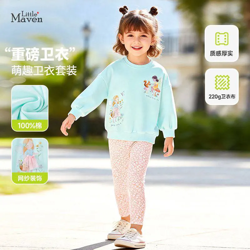 ست بلوز شلوار بچگانه دخترانه little maven طرح فرشته و سنجاب (مناسب کودکان 2 تا 7 سال)