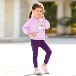 ست بلوز شلوار بچگانه دخترانه little maven طرح یونیکورن مجیک بنفش (مناسب کودکان 2 تا 7 سال)